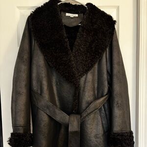 Via Spiga black Teddy Jacket with Faux Fur Trim
